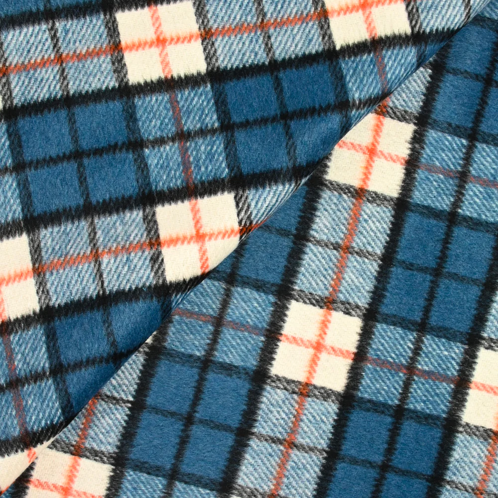 Polyester cardé à carreaux bleu