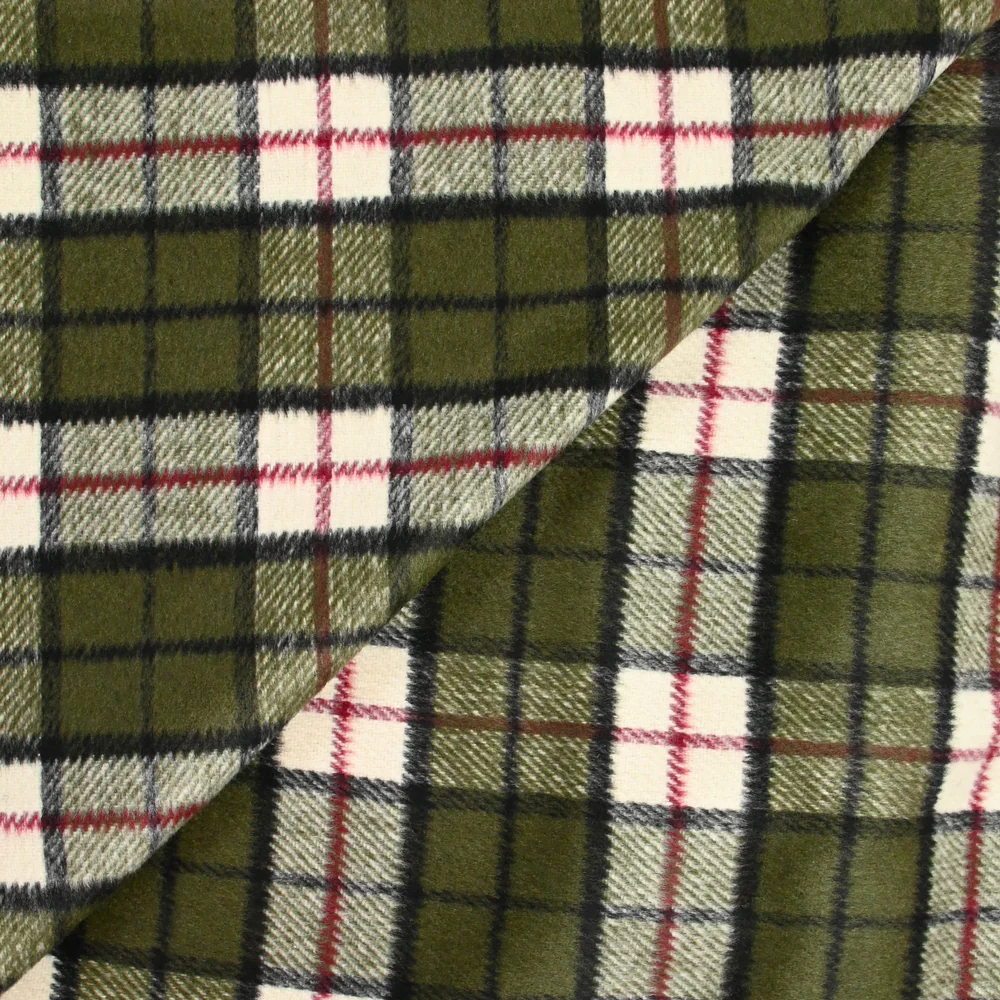 Polyester cardé à carreaux kaki