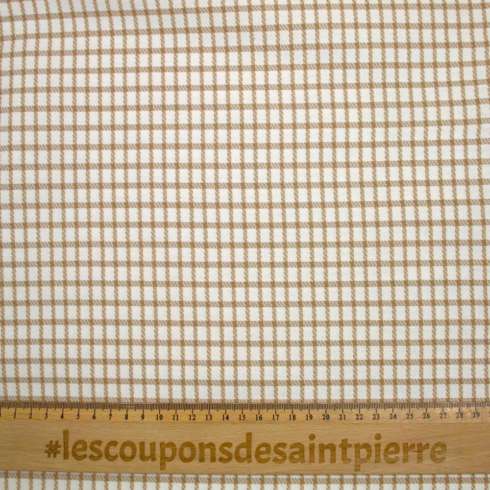 Polyester élasthanne à carreaux camel fond blanc cassé - Image 3