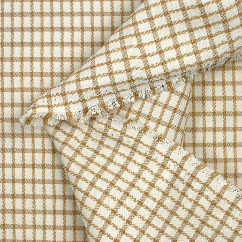 Polyester élasthanne à carreaux camel fond blanc cassé - Image 5