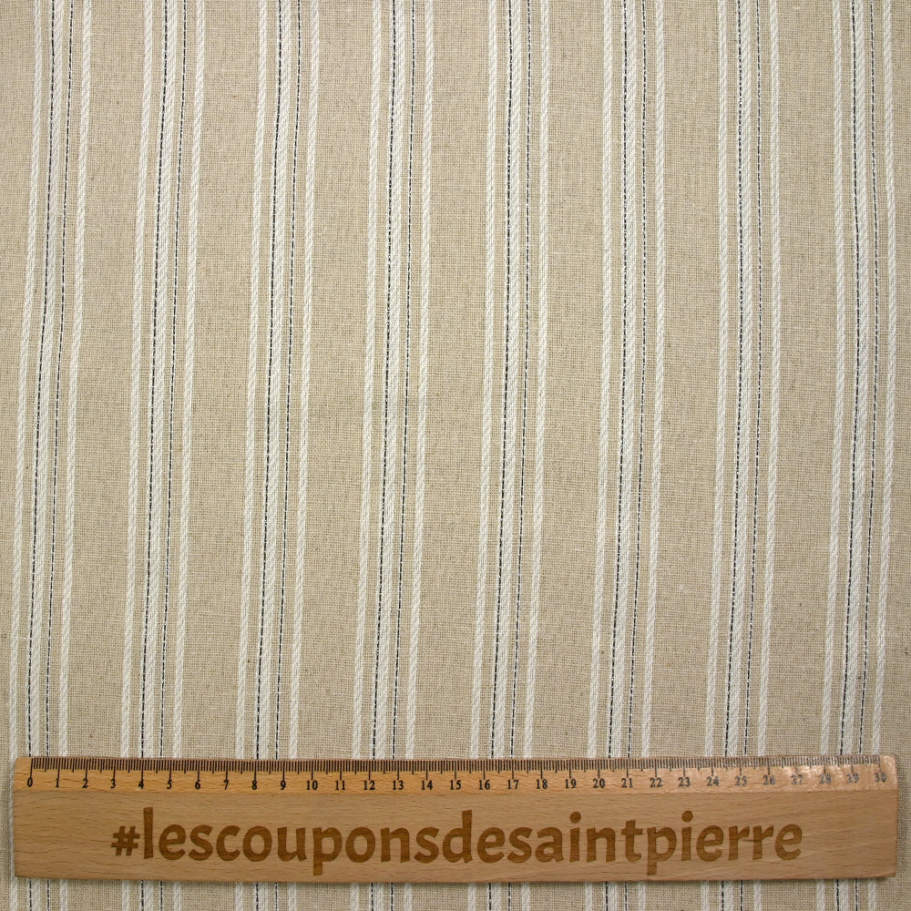 Polyester et lin à rayures lurex argent Margot fond naturel - Image 3