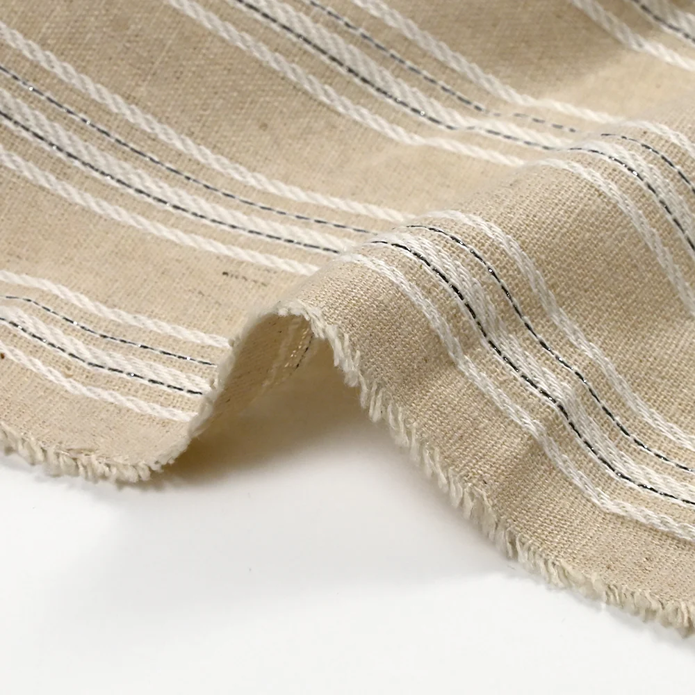 Polyester et lin à rayures lurex argent Margot fond naturel - Image 7