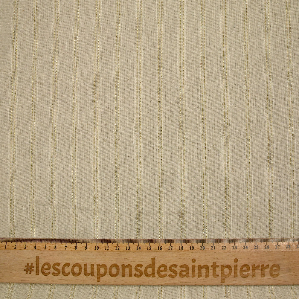 Polyester et lin à rayures lurex doré Carla fond naturel - Image 3