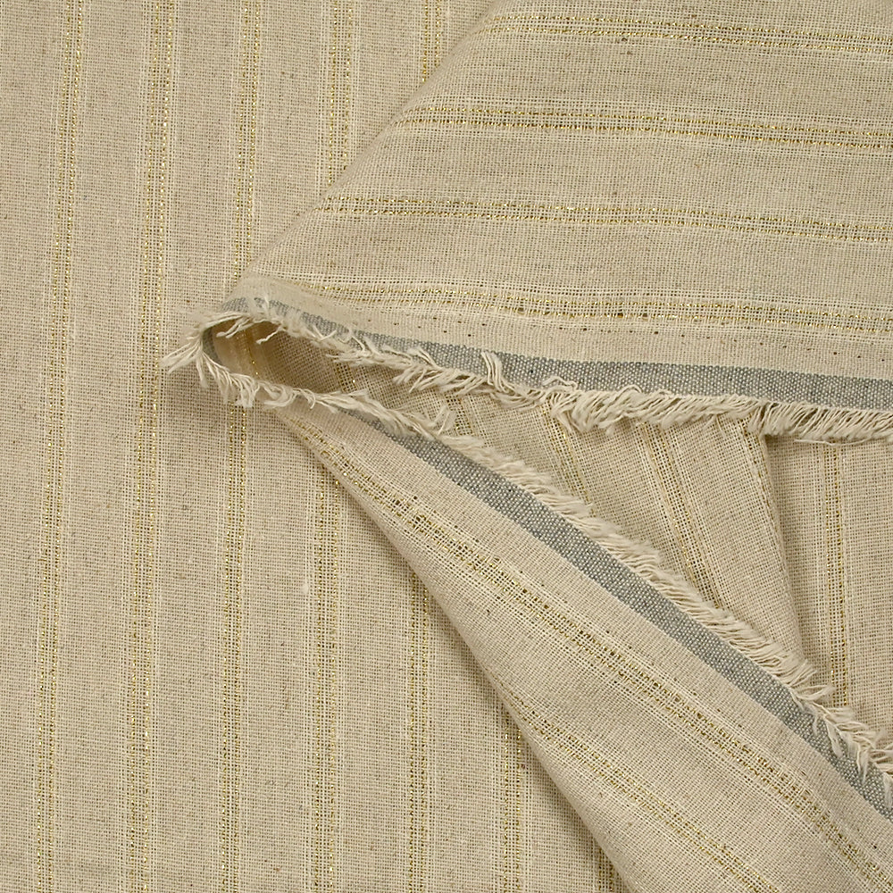 Polyester et lin à rayures lurex doré Carla fond naturel - Image 6