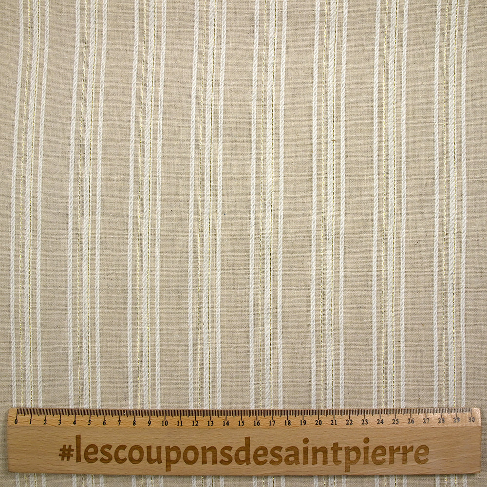 Polyester et lin à rayures lurex doré Margot fond naturel - Image 3