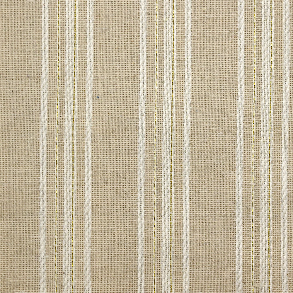 Polyester et lin à rayures lurex doré Margot fond naturel - Image 5