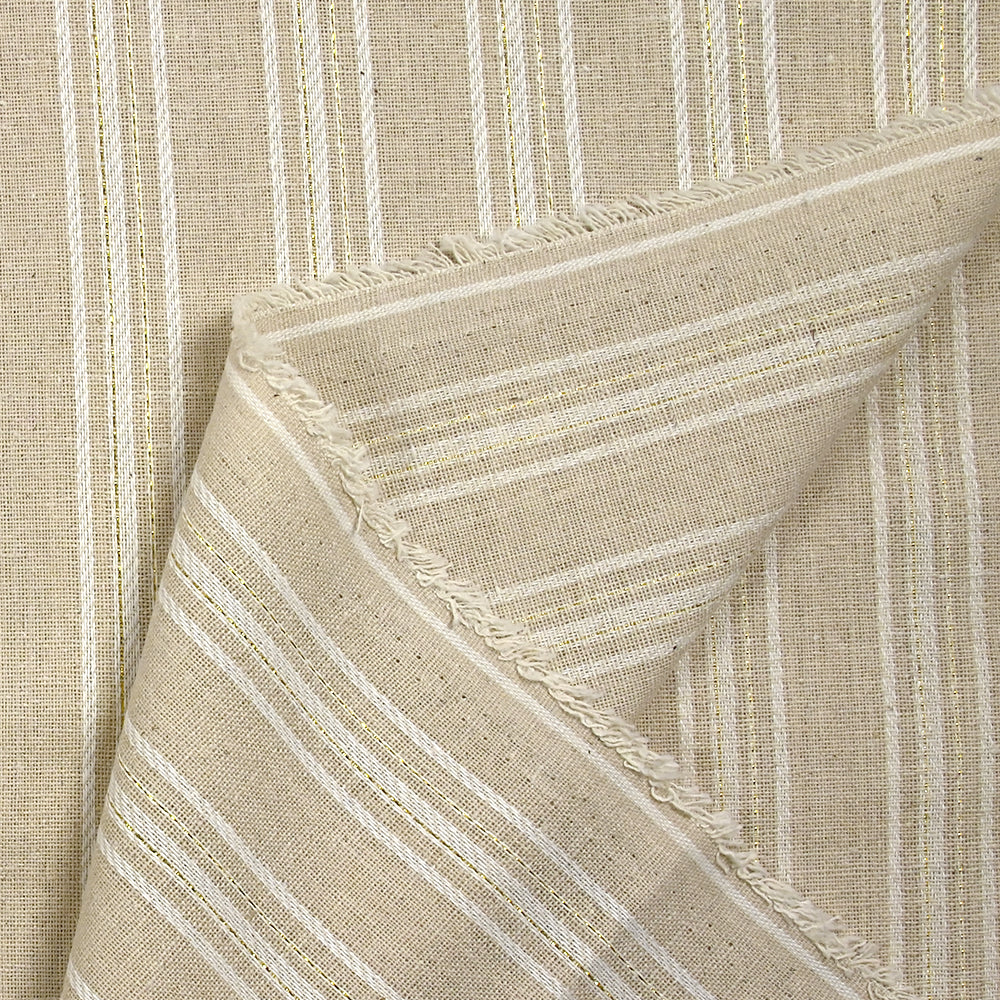 Polyester et lin à rayures lurex doré Margot fond naturel - Image 6
