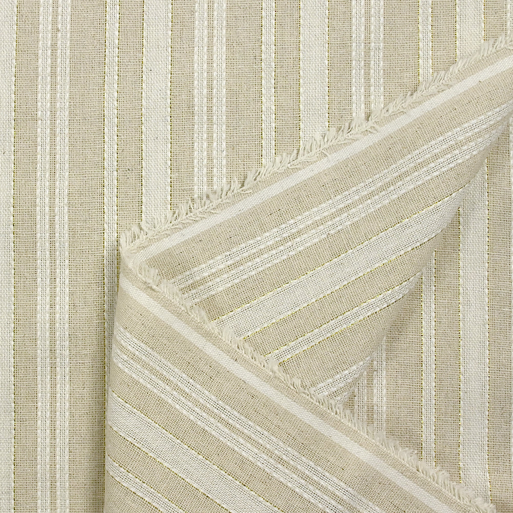 Polyester et lin à rayures lurex doré Mia fond naturel - Image 6