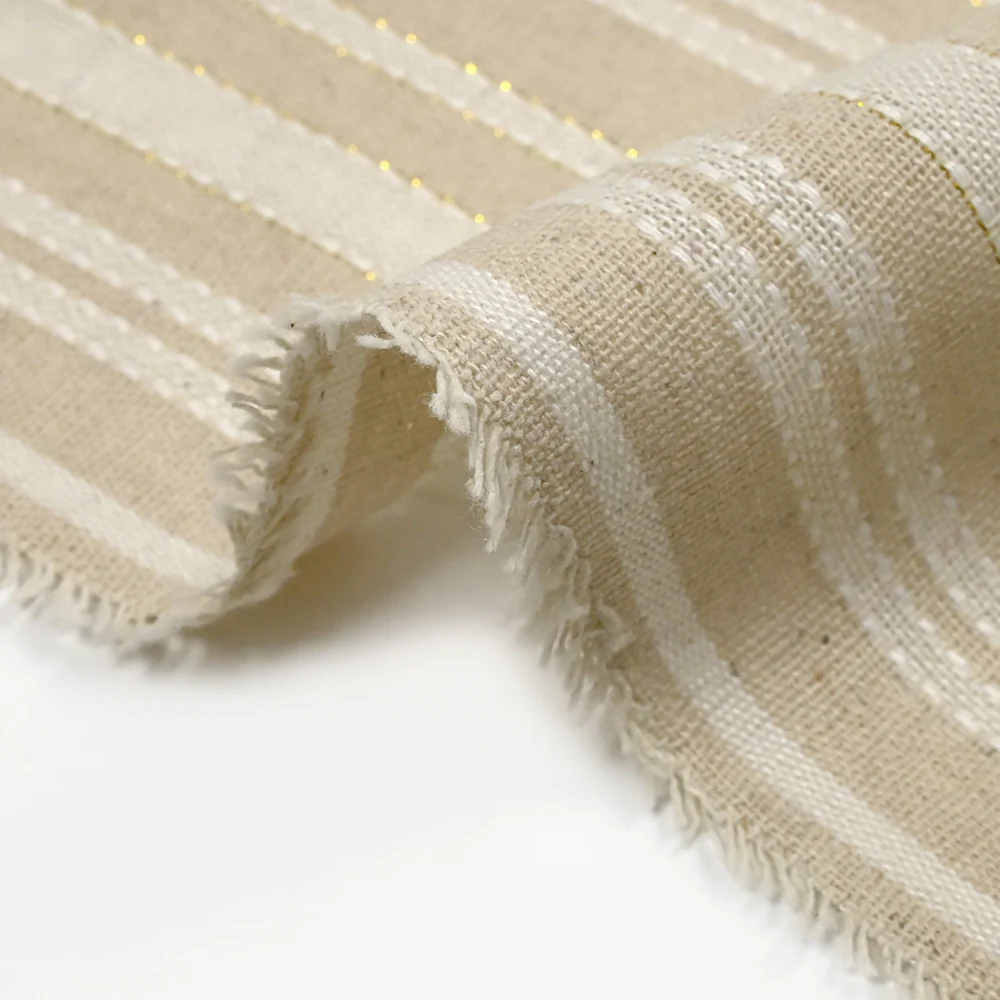 Polyester et lin à rayures lurex doré Mia fond naturel - Image 7