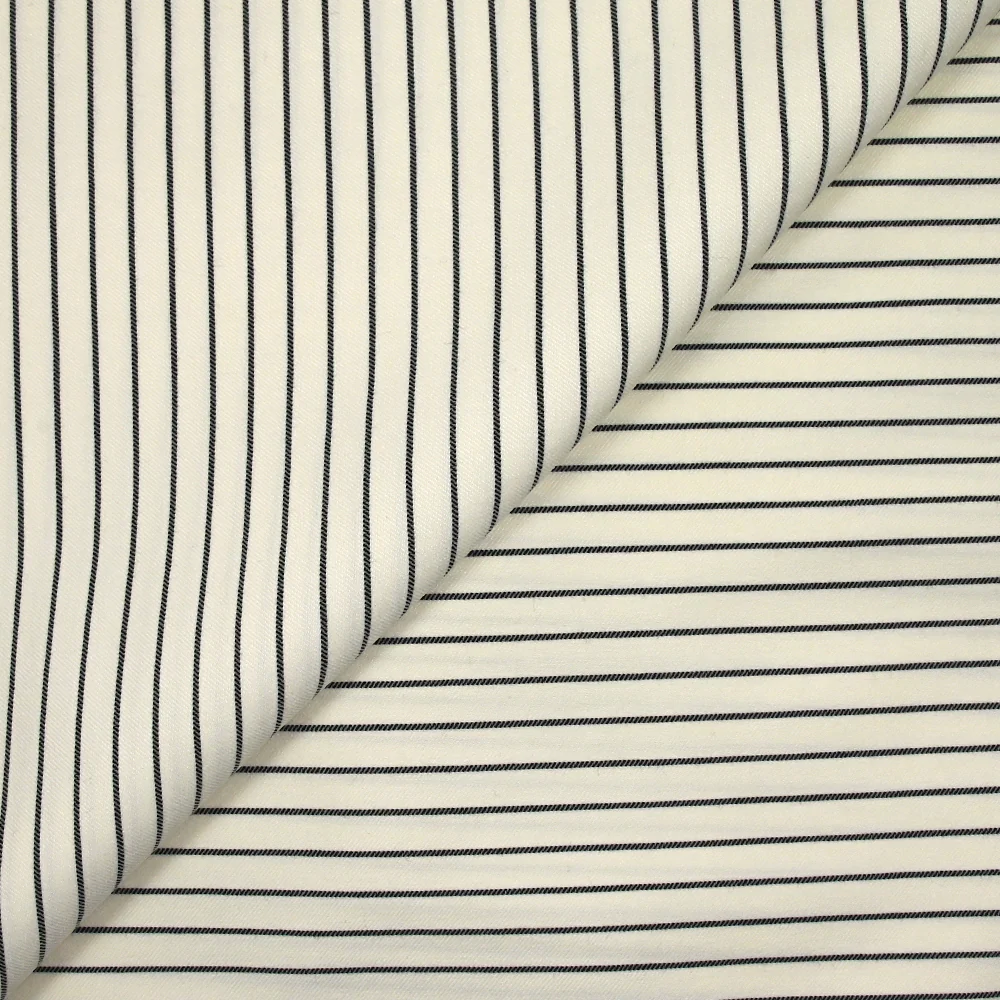 Polyviscose élasthanne rayée noir fond blanc cassé