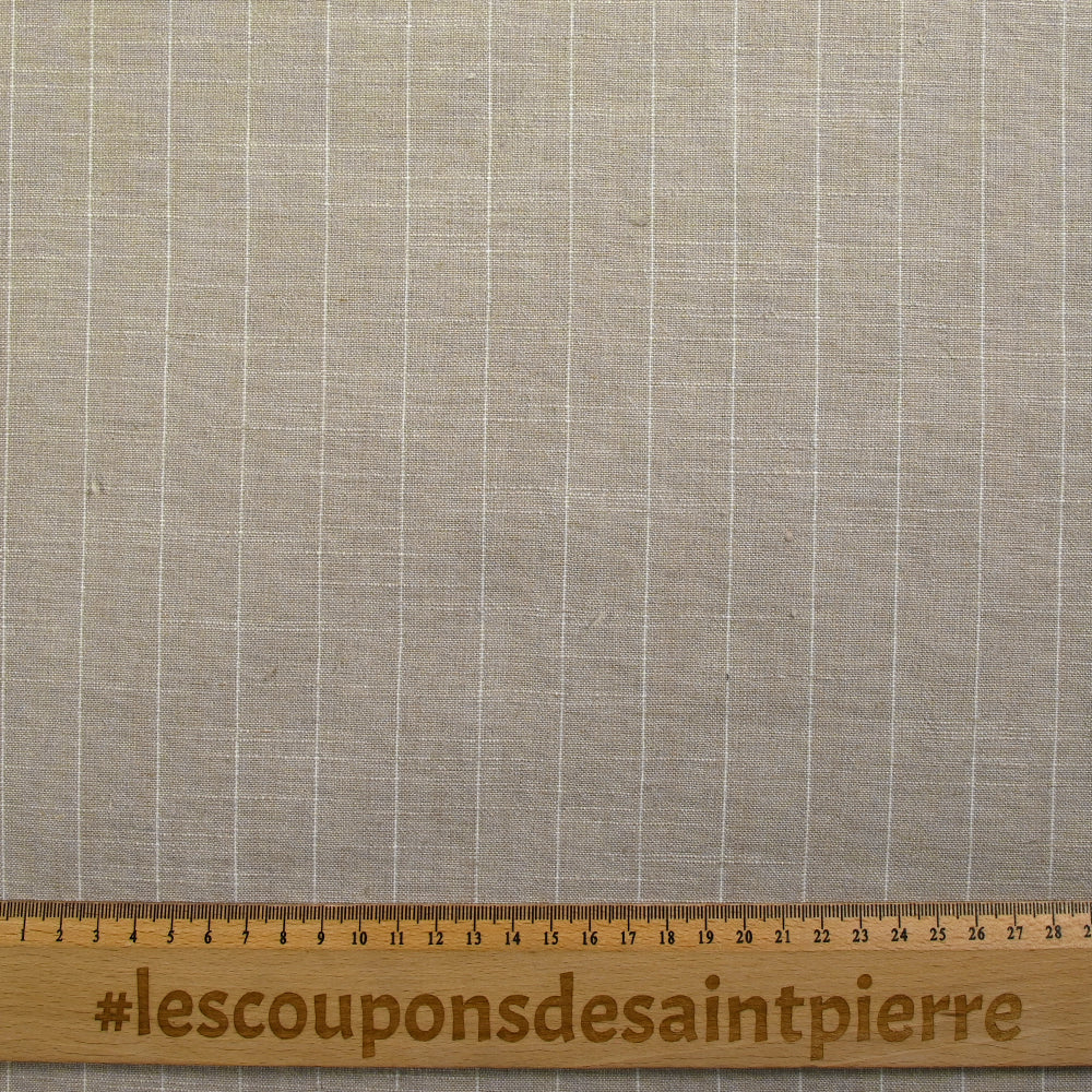 Polyviscose et lin rayé Maud fond beige - Image 3