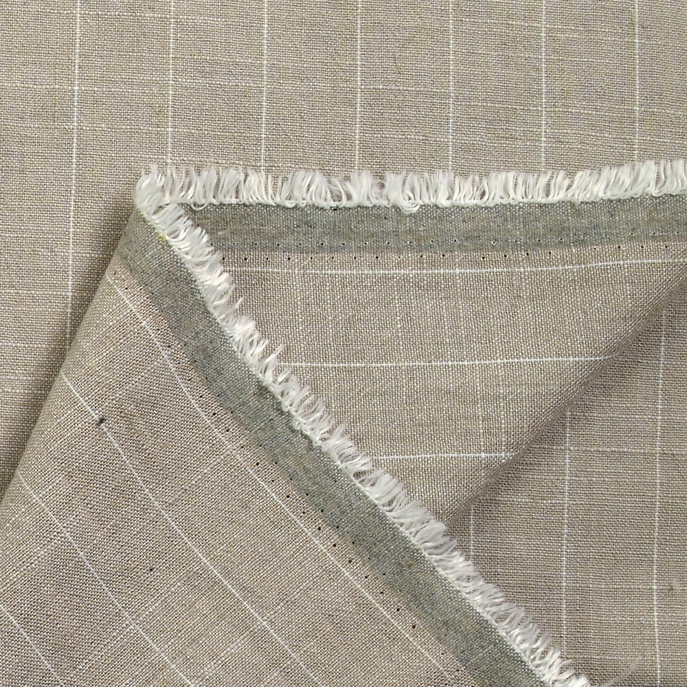 Polyviscose et lin rayé Maud fond beige - Image 5