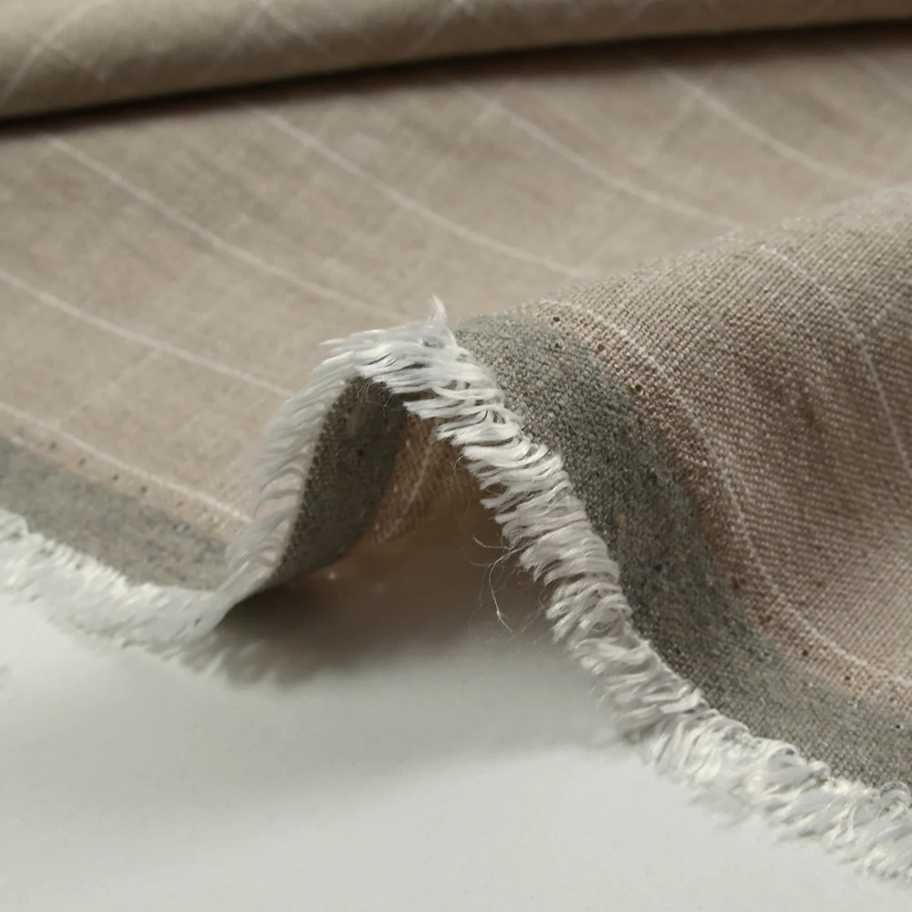 Polyviscose et lin rayé Maud fond beige - Image 6