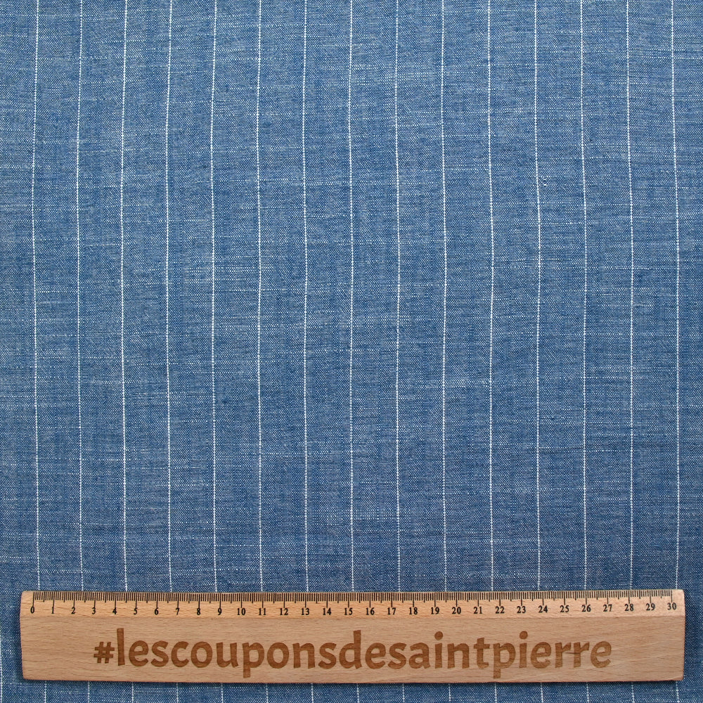 Polyviscose et lin rayé Maud fond bleu jeans - Image 3