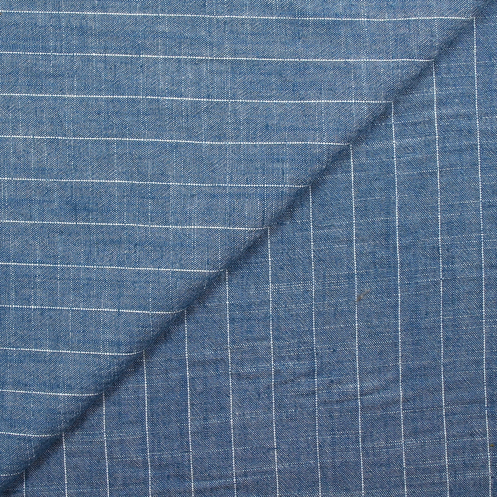 Polyviscose et lin rayé Maud fond bleu jeans - Image 4