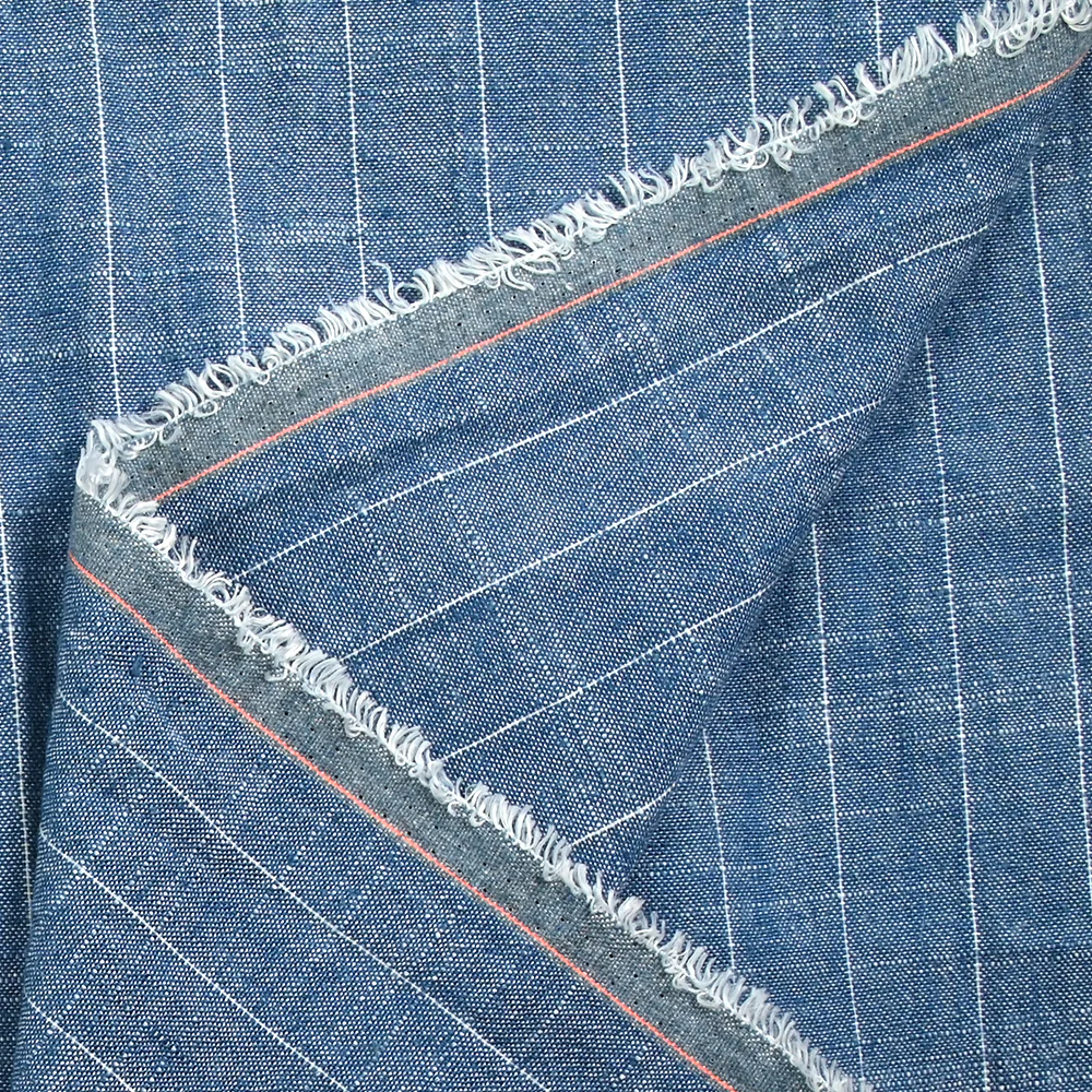 Polyviscose et lin rayé Maud fond bleu jeans - Image 5