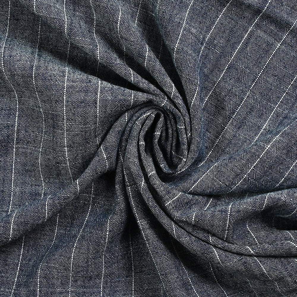 Polyviscose et lin rayé Maud fond bleu nuit - Image 2