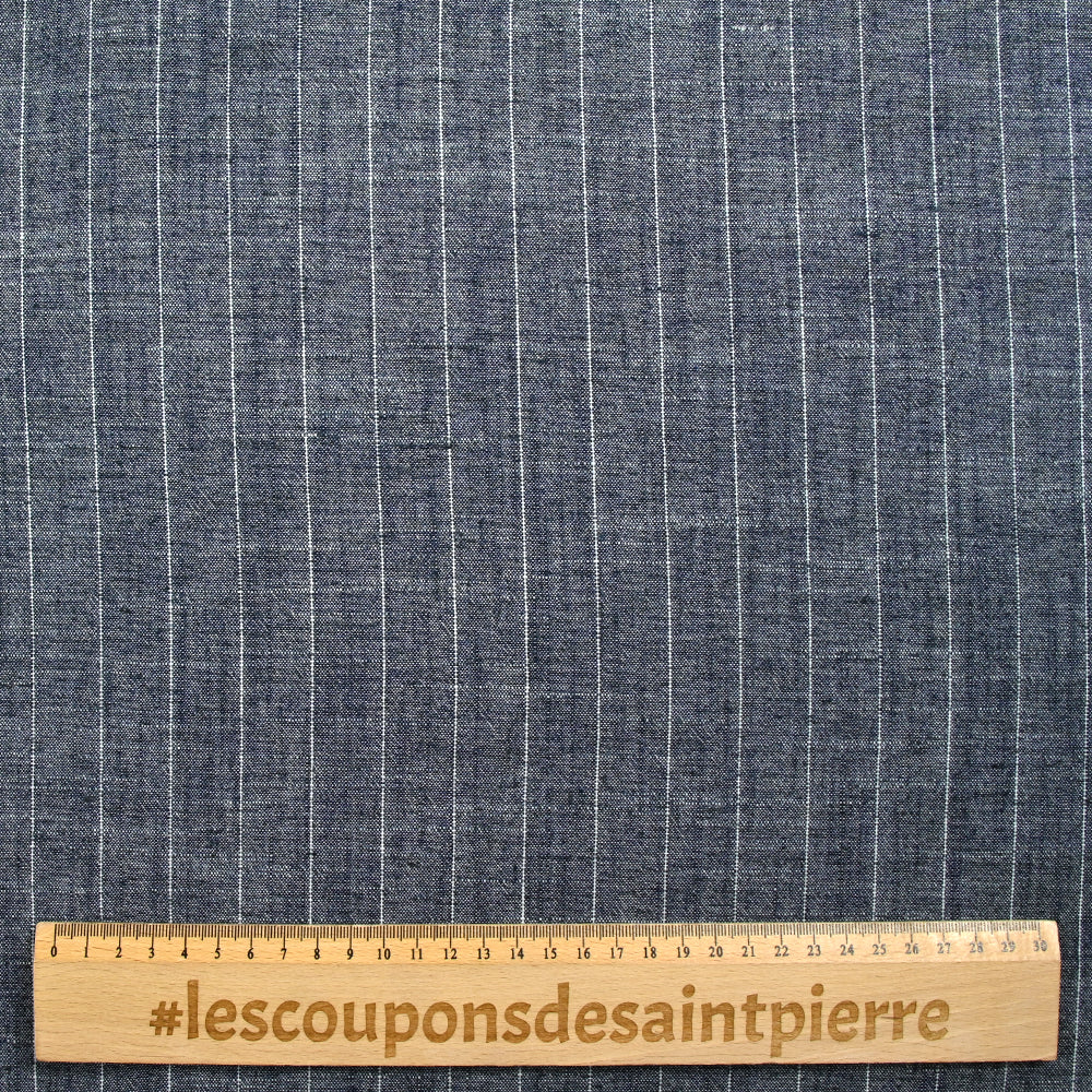 Polyviscose et lin rayé Maud fond bleu nuit - Image 3