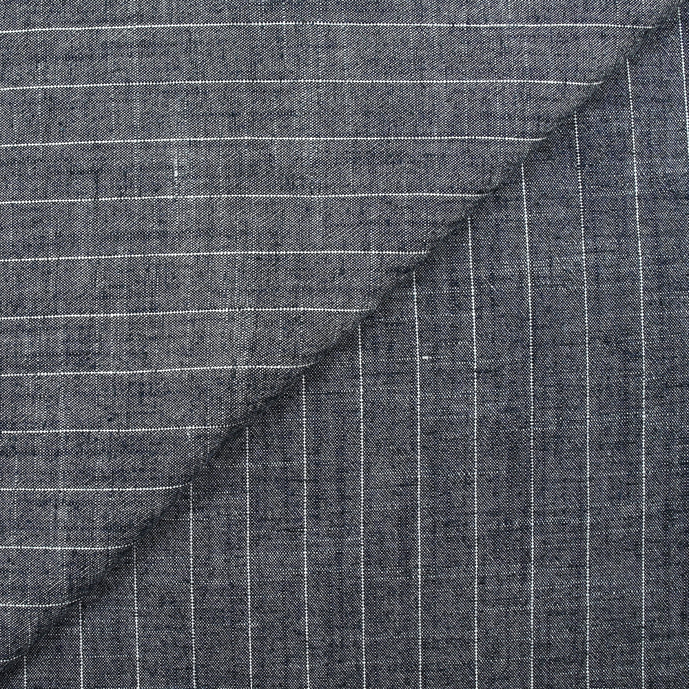 Polyviscose et lin rayé Maud fond bleu nuit - Image 4