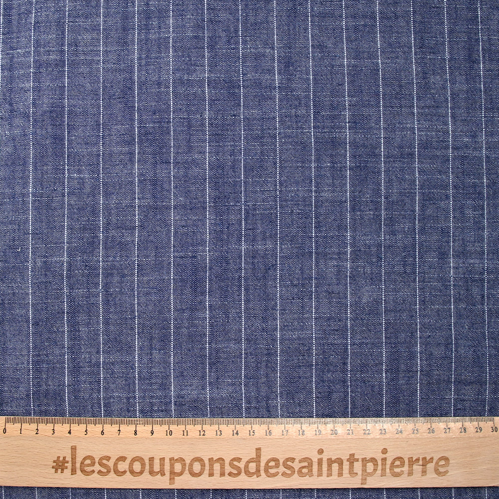 Polyviscose et lin rayé Maud fond marine - Image 3
