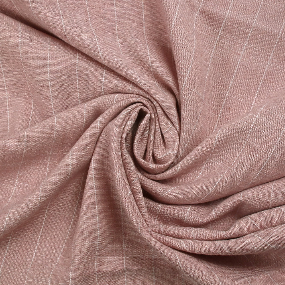 Polyviscose et lin rayé Maud fond rose poudré - Image 2