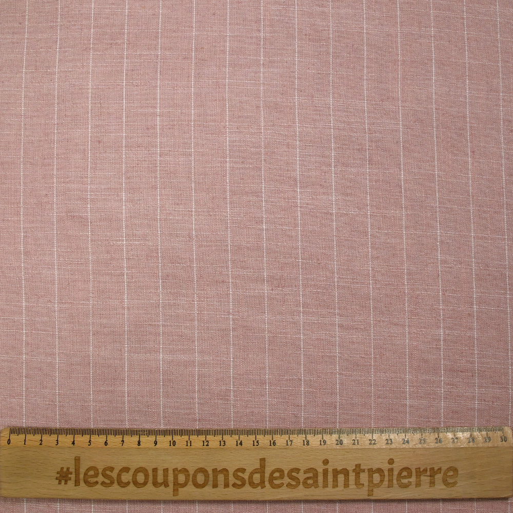 Polyviscose et lin rayé Maud fond rose poudré - Image 3