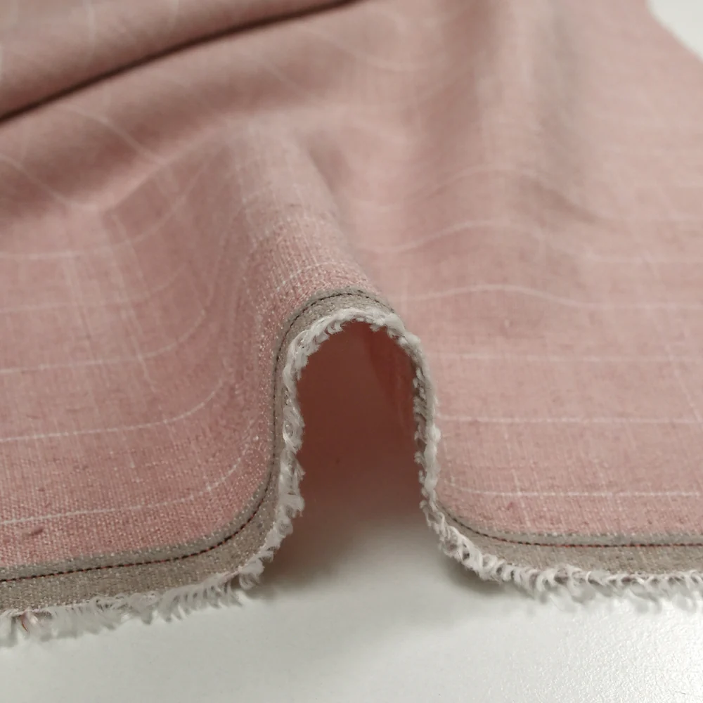 Polyviscose et lin rayé Maud fond rose poudré - Image 7
