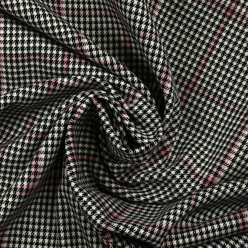 Polyviscose prince-de-galles ligne rose fond noir et blanc - Image 2