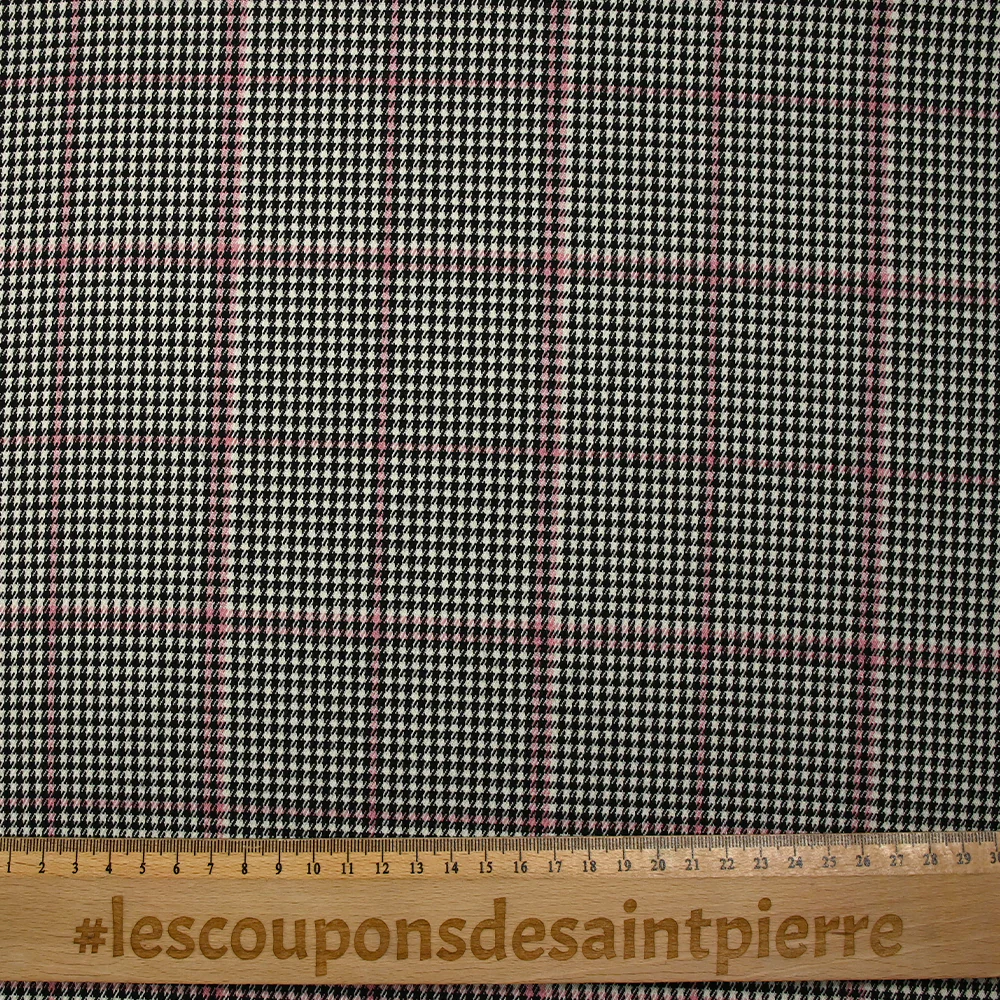 Polyviscose prince-de-galles ligne rose fond noir et blanc - Image 3