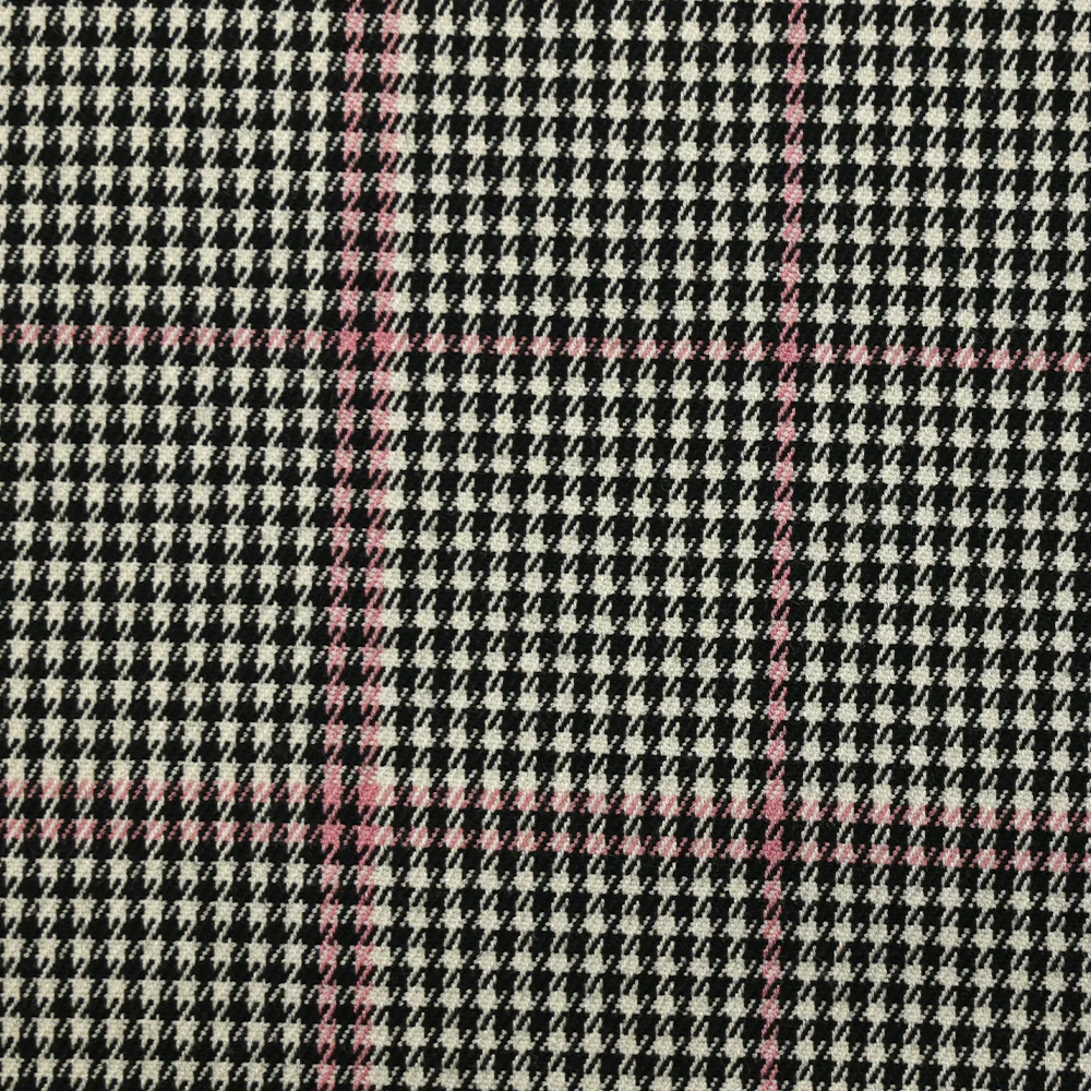Polyviscose prince-de-galles ligne rose fond noir et blanc - Image 5