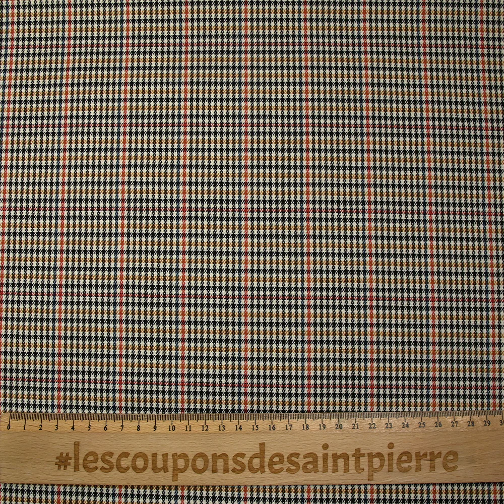 Polyviscose tissée-teinte à carreaux Marvin brique et moutarde fond écru - Image 3