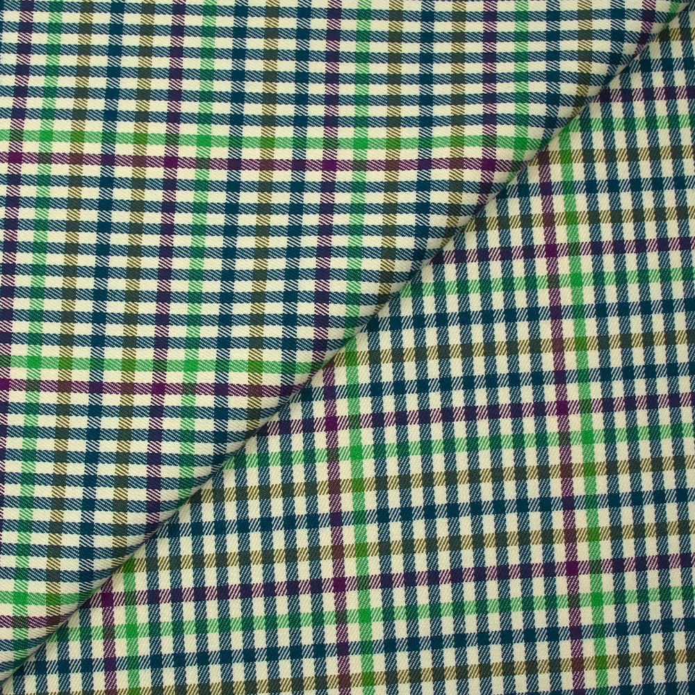 Polyviscose tissée-teinte à carreaux Nelson aubergine, canard et vert