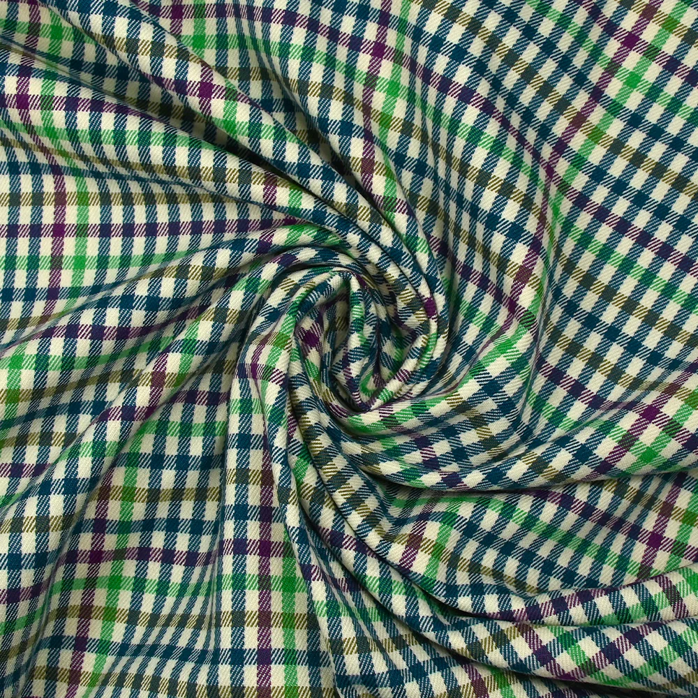 Polyviscose tissée-teinte à carreaux Nelson aubergine, canard et vert - Image 2