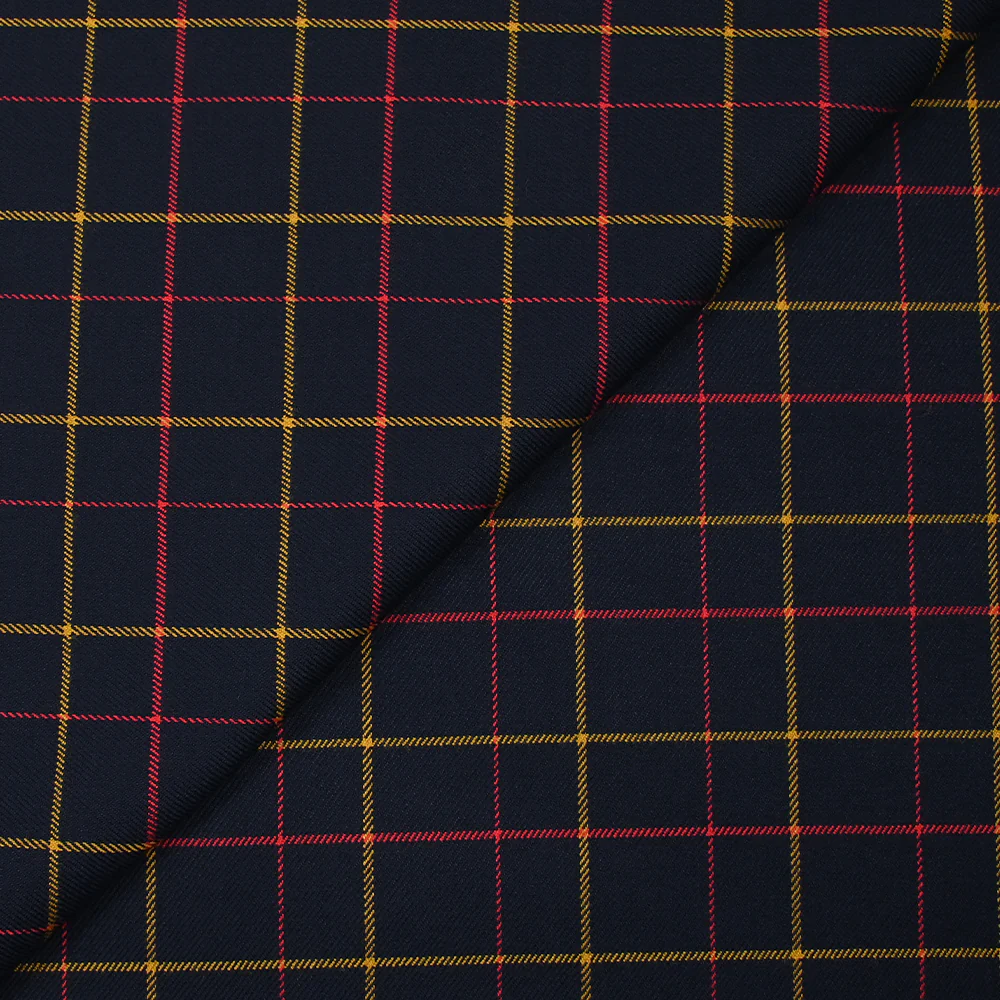 Polyviscose tissée-teinte à carreaux Nuno rouge et jaune fond marine