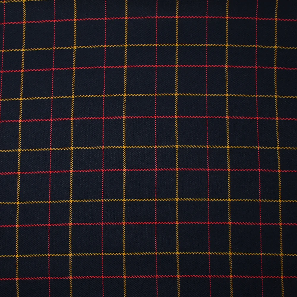 Polyviscose tissée-teinte à carreaux Nuno rouge et jaune fond marine - Image 4