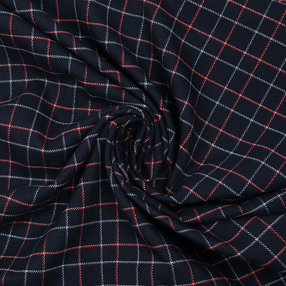 Polyviscose tissée-teinte à carreaux rouge et bleu fond marine - Image 2