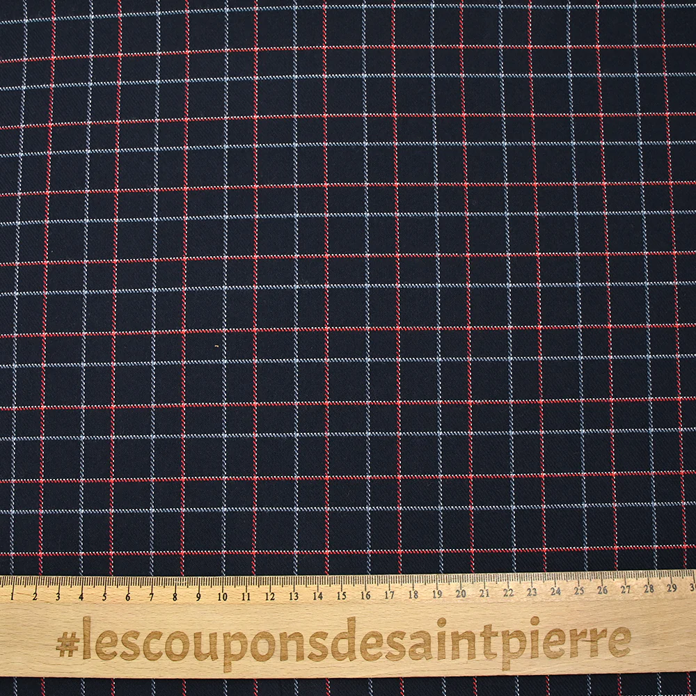 Polyviscose tissée-teinte à carreaux rouge et bleu fond marine - Image 3