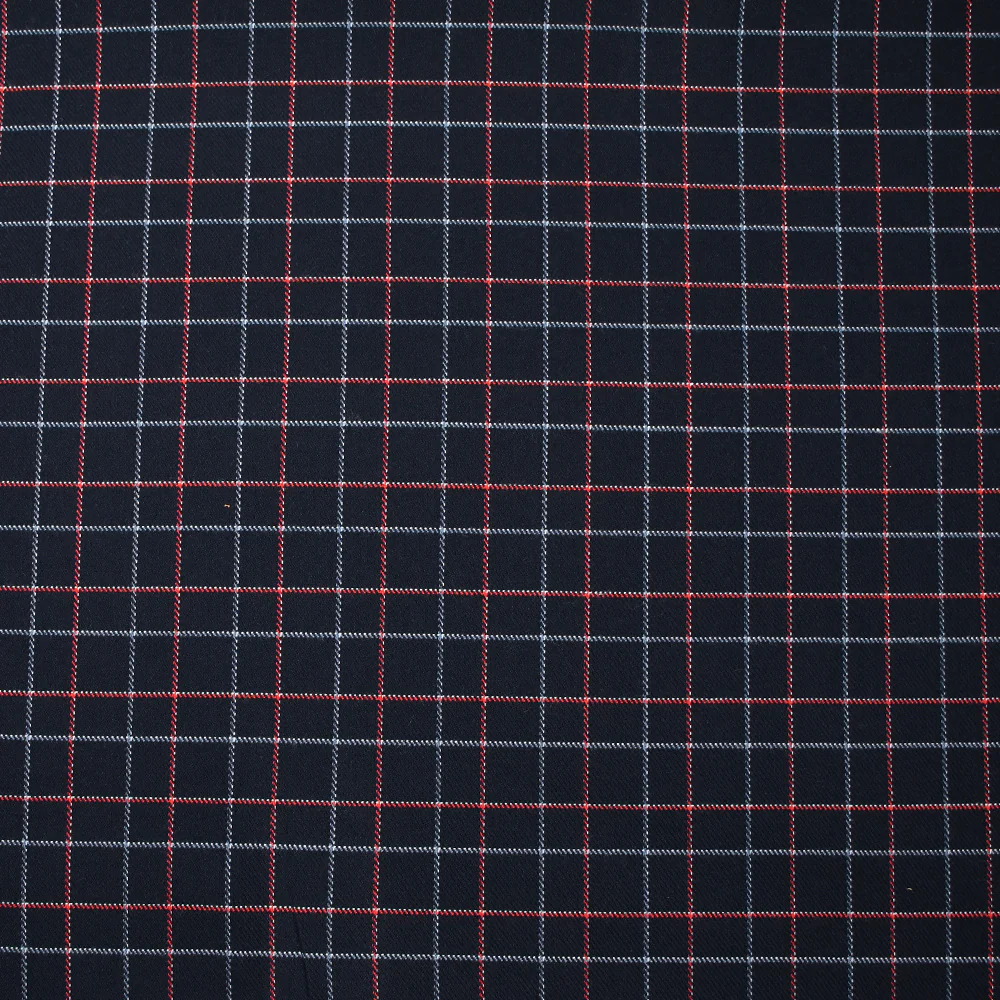 Polyviscose tissée-teinte à carreaux rouge et bleu fond marine - Image 4
