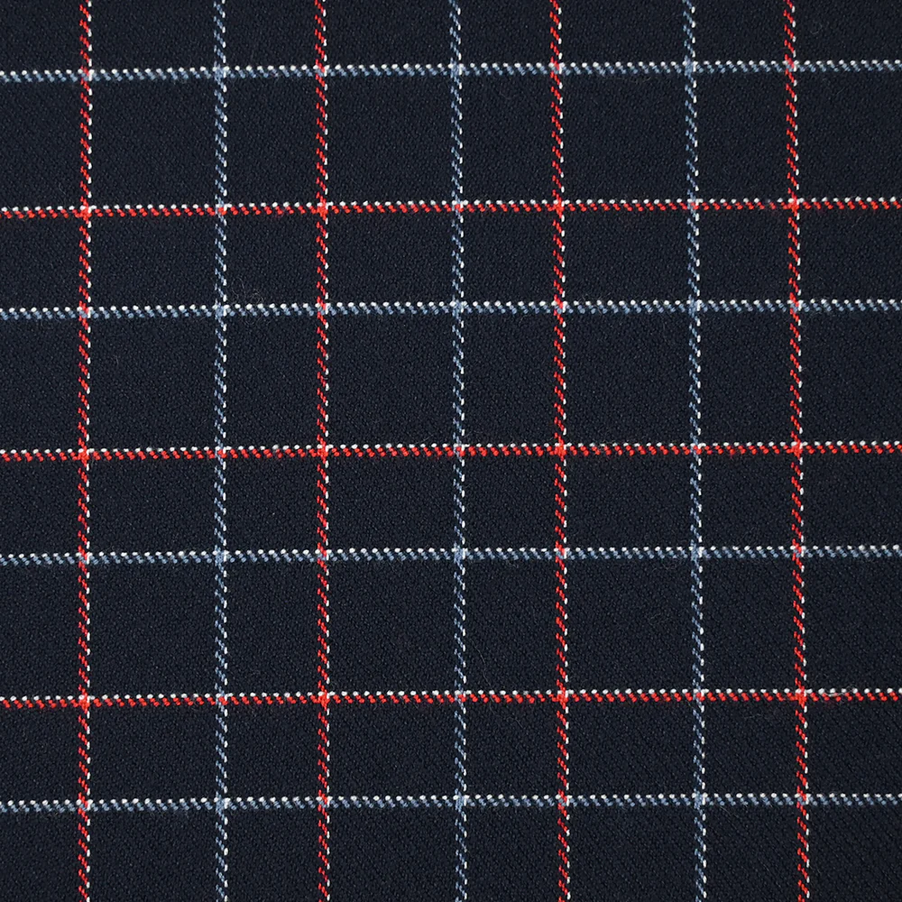 Polyviscose tissée-teinte à carreaux rouge et bleu fond marine - Image 5