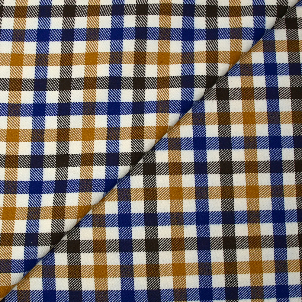 Polyviscose tissée-teinte à carreaux Victor bleu roi, camel et marron