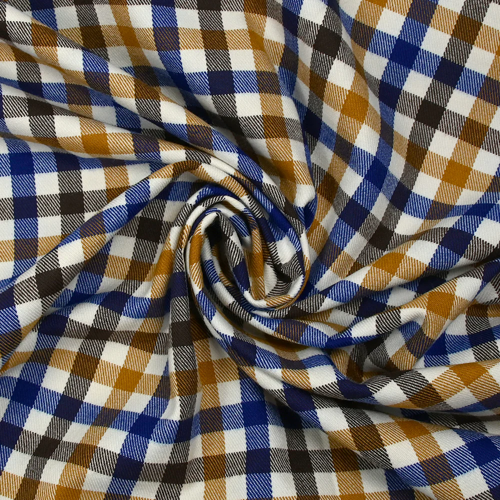 Polyviscose tissée-teinte à carreaux Victor bleu roi, camel et marron - Image 2