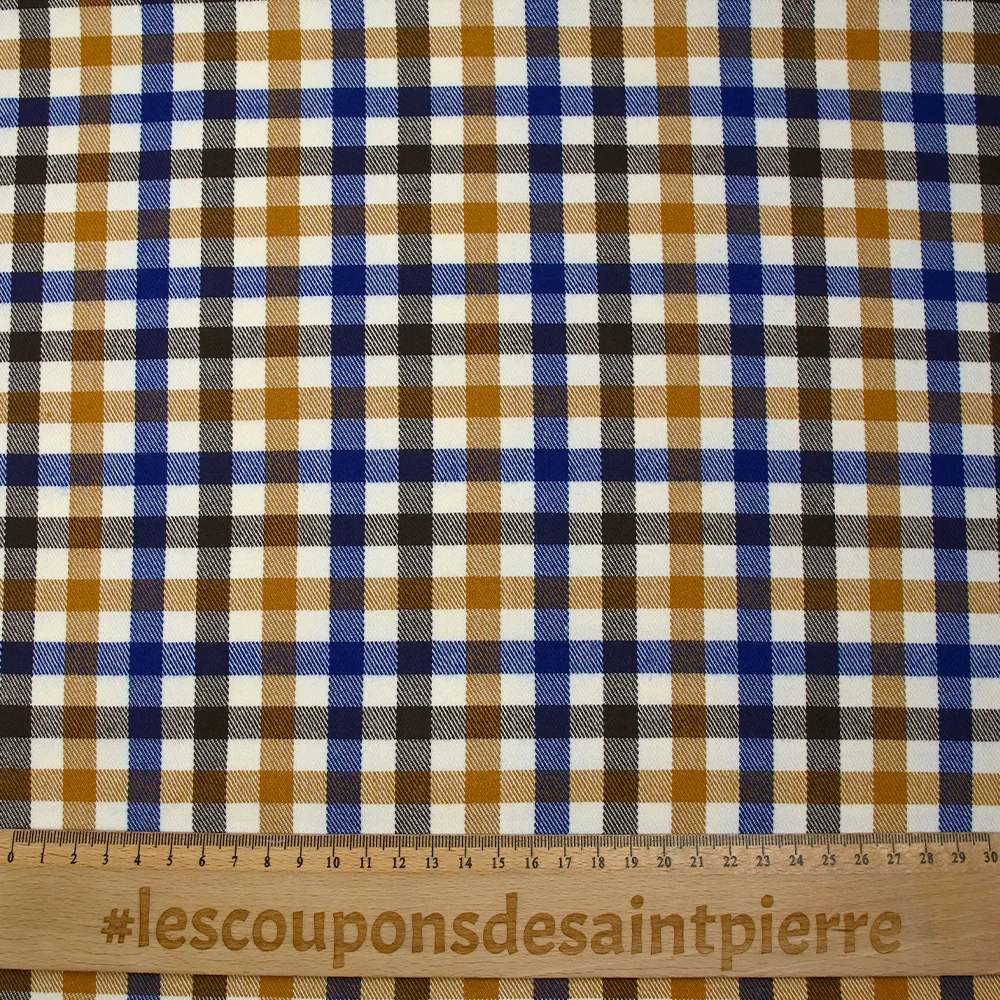 Polyviscose tissée-teinte à carreaux Victor bleu roi, camel et marron - Image 3
