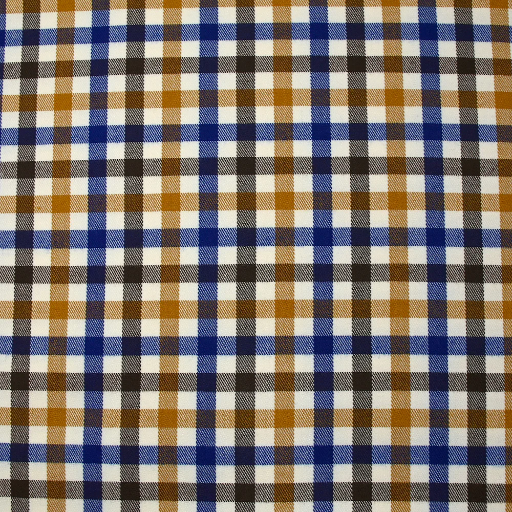 Polyviscose tissée-teinte à carreaux Victor bleu roi, camel et marron - Image 4