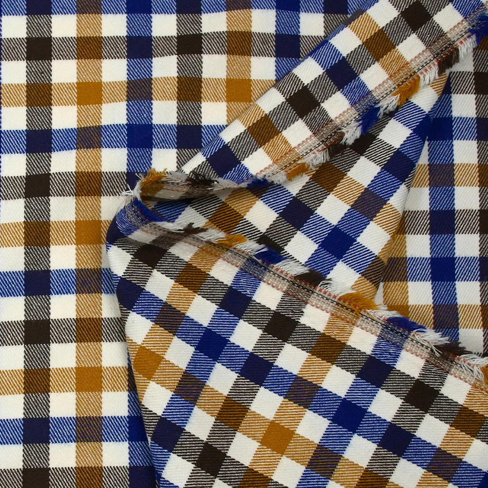 Polyviscose tissée-teinte à carreaux Victor bleu roi, camel et marron - Image 6