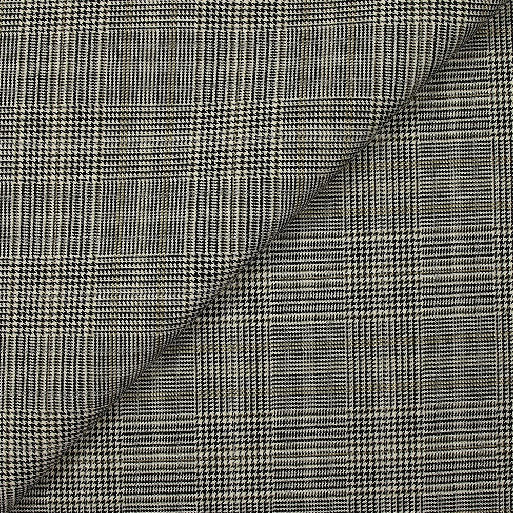 Polyviscose tissée-teinte prince-de-galles noir et blanc ligne beige