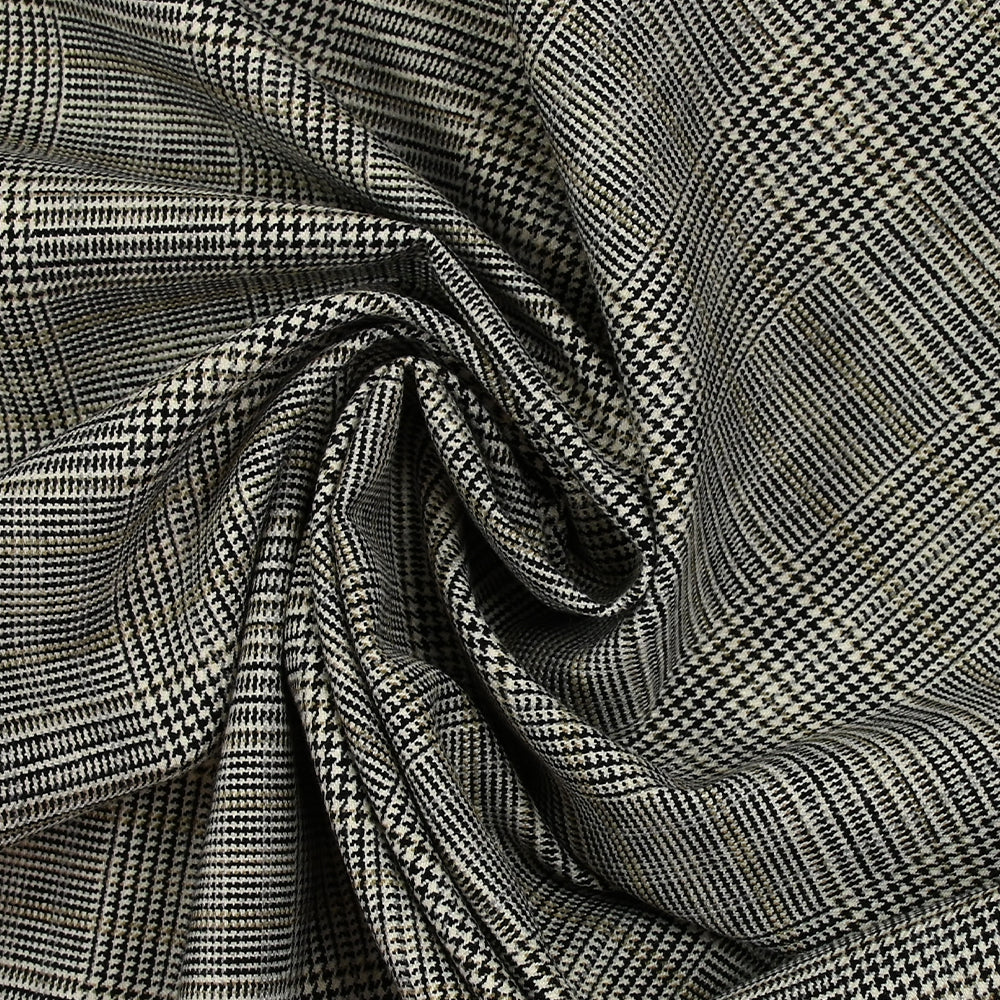 Polyviscose tissée-teinte prince-de-galles noir et blanc ligne beige - Image 2