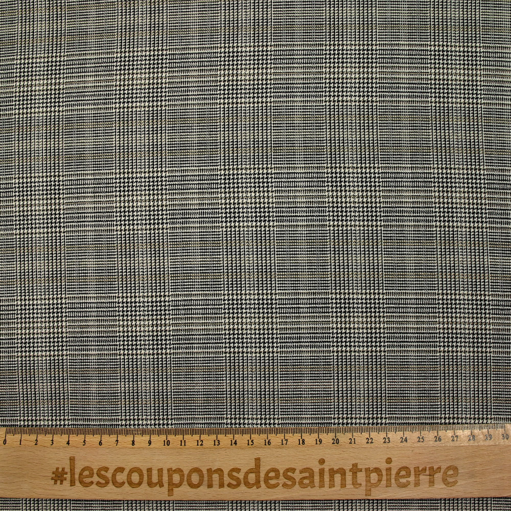 Polyviscose tissée-teinte prince-de-galles noir et blanc ligne beige - Image 3