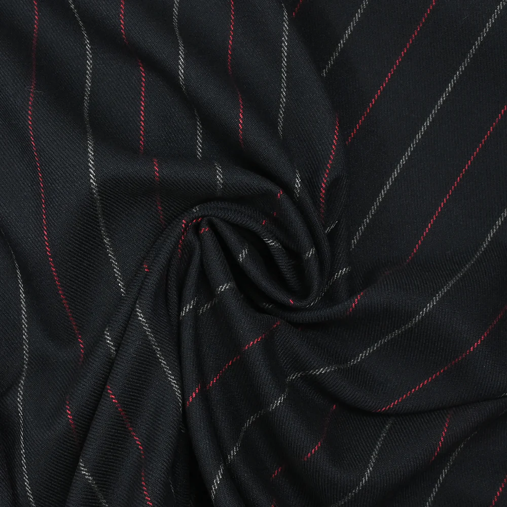 Polyviscose tissée-teinte rayée rouge et gris fond noir - Image 2