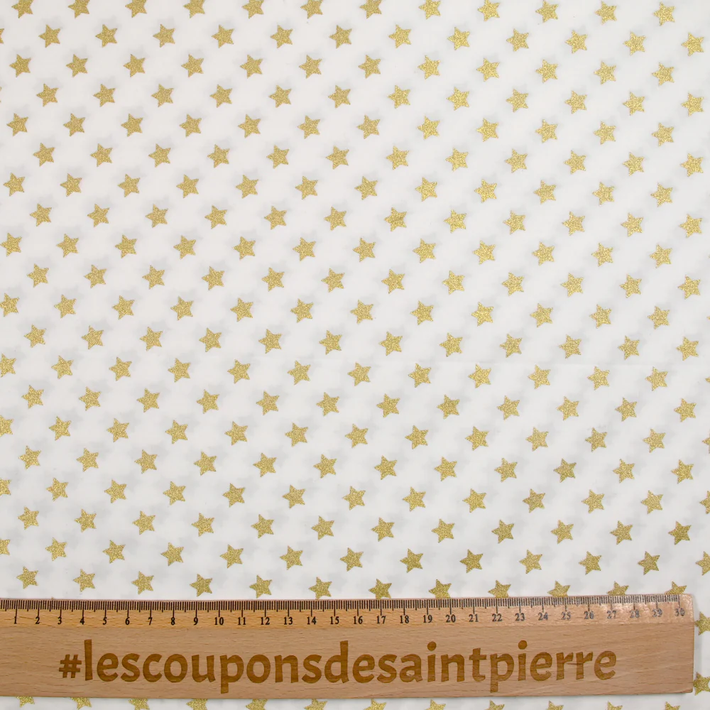 Popeline de coton imprimée étoile dorée fond blanc - Image 3