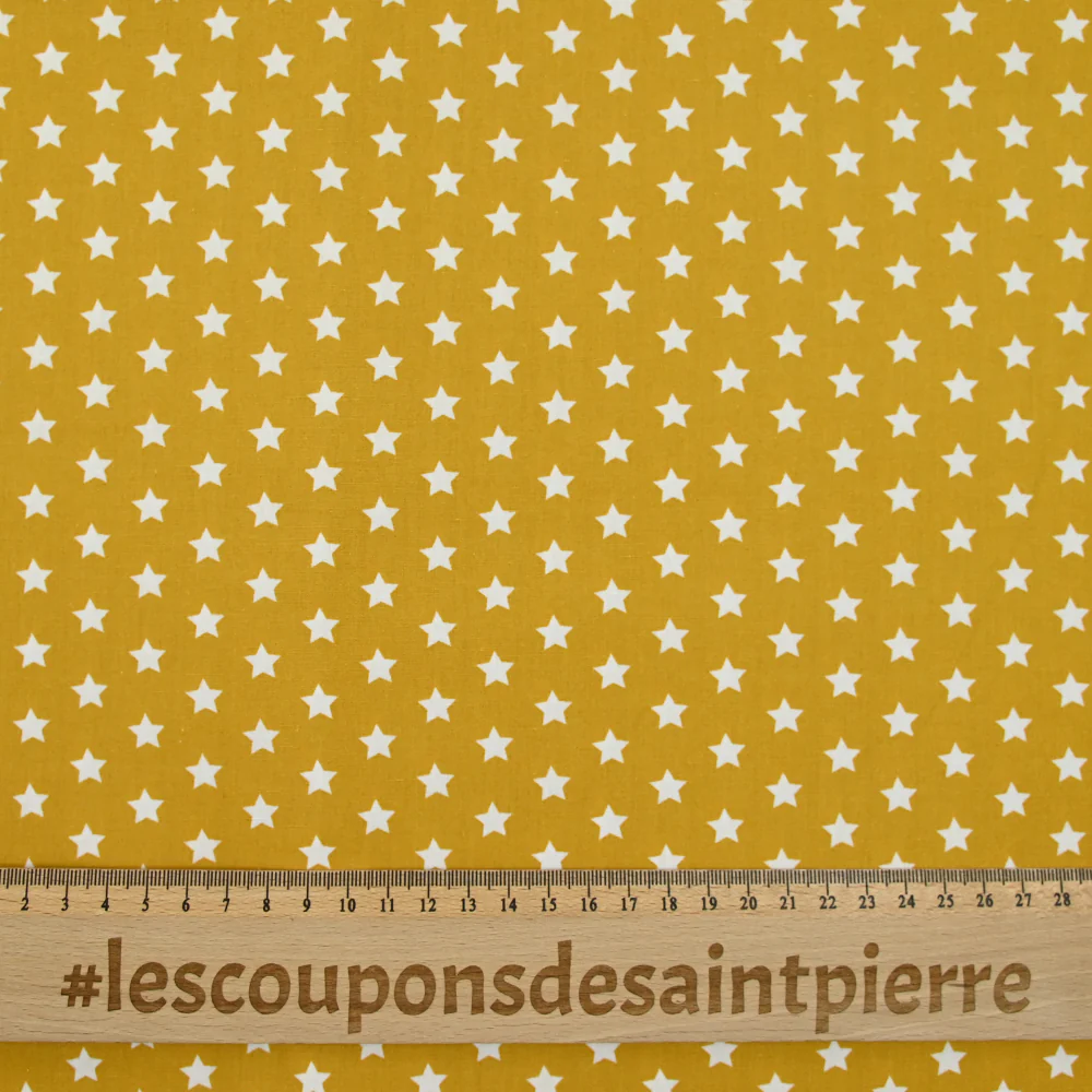 Popeline de coton imprimée étoiles fond moutarde - Image 3